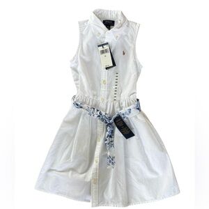 NWT Ralph Lauren Sz 6x Girls White Belted Cotton Oxford Shirt Dress